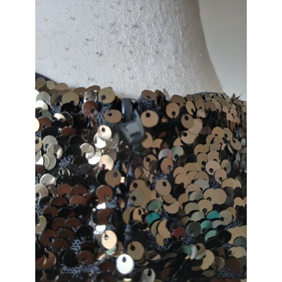 H&M Sequins Sparkly Sleeveless Lined Cute Party Dress Size Large Black Gold - Picture 4 of 12